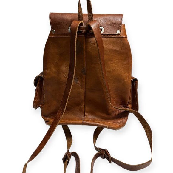 Vintage Handmade Genuine Leather Backpack Brown Rucksack Travel Bag Unisex Boho - Picture 2 of 12